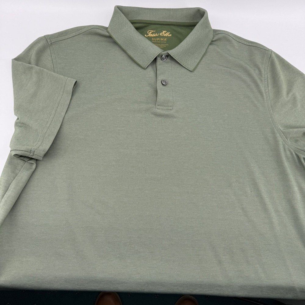 Tasso Elba Polo Shirt Mens XL Supima Cotton Blend Short Sleeve Sage Green Solid